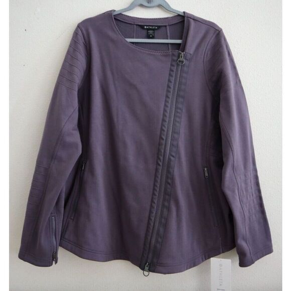 Athleta S252-0042 Women's Sz 2XL Purple Asymmetrical Full Zip Moto Jacket - Picture 1 of 12